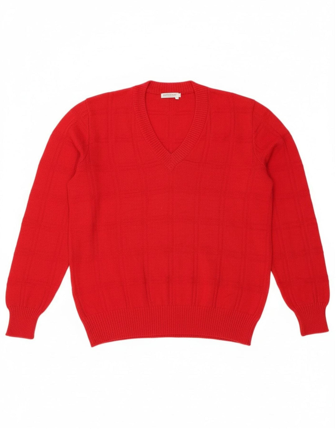 vintage Femme V-Col Jumper Pull UK 14 Rouge Moyen