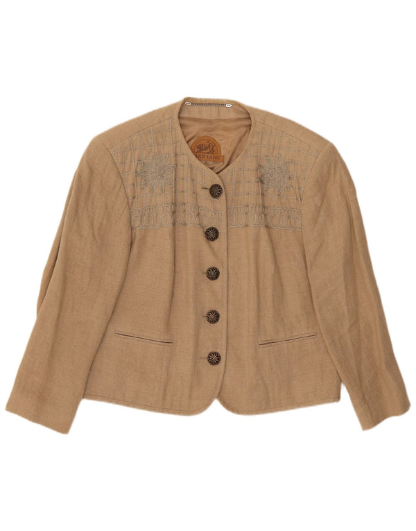 Julius Lang Veste Blazer 5 Boutons pour Femme UK 16 Grand Lin Floral Beige