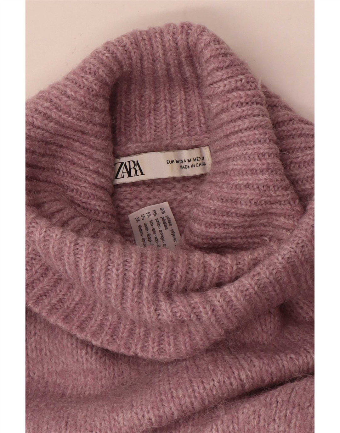 Zara Pull surdimensionné à col roulé pour femme UK 14 Polyester rose moyen
