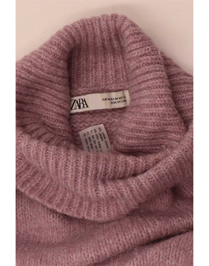 Zara Pull surdimensionné à col roulé pour femme UK 14 Polyester rose moyen