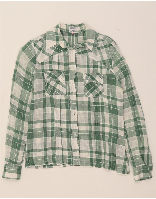 chemise femme vintage UK 14 Coton à carreaux vert moyen