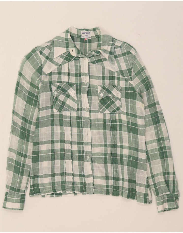 chemise femme vintage UK 14 Coton à carreaux vert moyen
