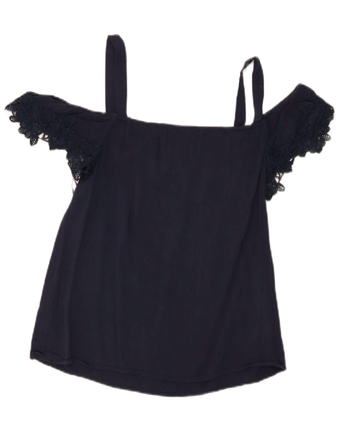 Oasis Haut court à épaules dénudées pour femme UK 8 Small Bleu marine Viscose