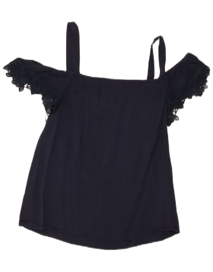 Oasis Haut court à épaules dénudées pour femme UK 8 Small Bleu marine Viscose