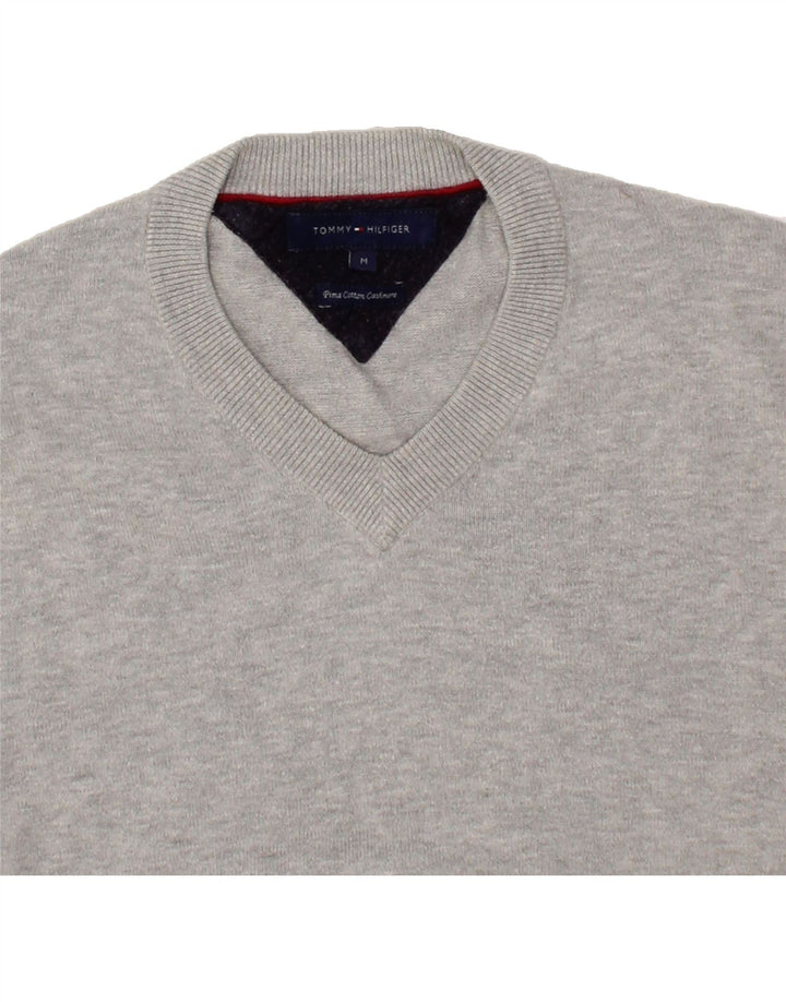 TOMMY HILFIGER Mens V-Neck Jumper Sweater Medium Grey Cotton Vintage Tommy Hilfiger and Second-Hand Tommy Hilfiger from Messina Hembry 