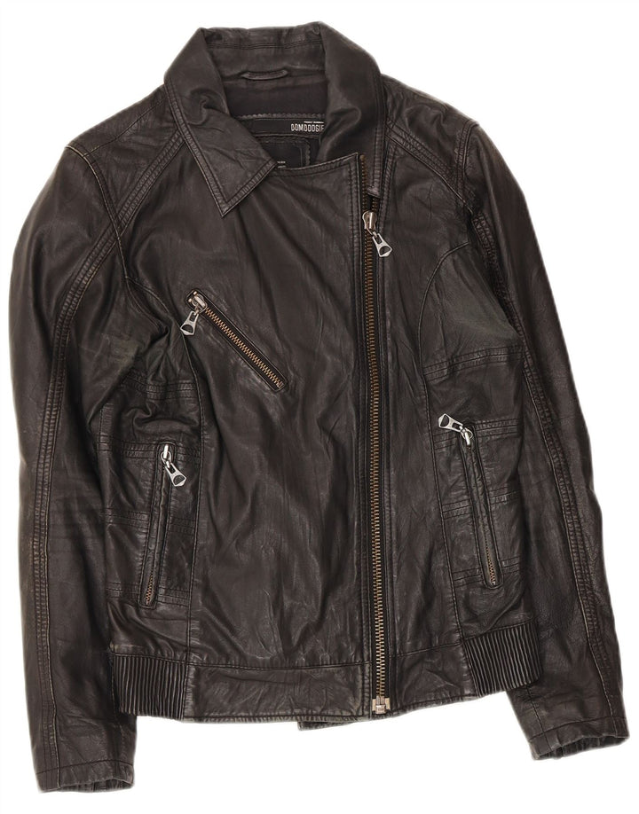 Bomboogie Veste de motard en cuir pour femme UK 14 Medium Noir