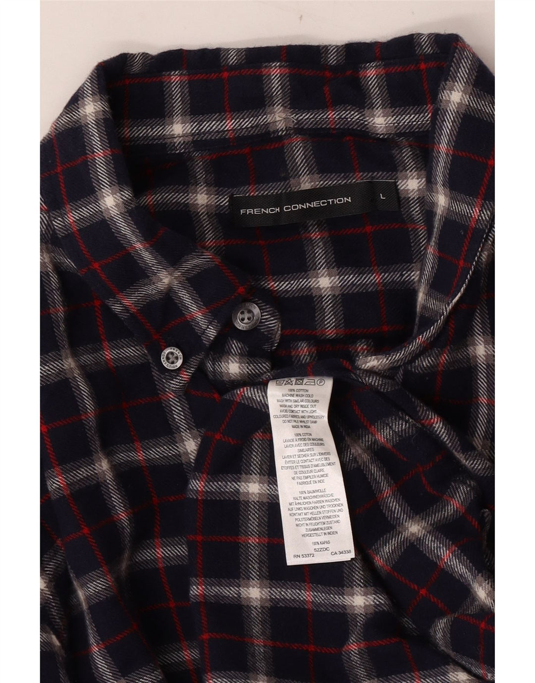 French Connection Chemise Flanelle Homme Grand Carreaux Bleu Marine Coton