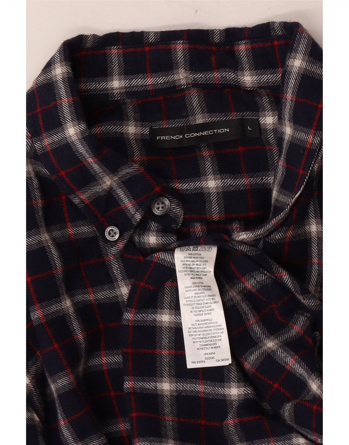 French Connection Chemise Flanelle Homme Grand Carreaux Bleu Marine Coton