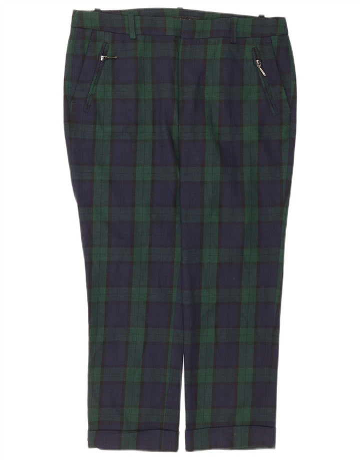 Zara Pantalon court droit pour femme Medium W30 L24 Vert à carreaux Polyester