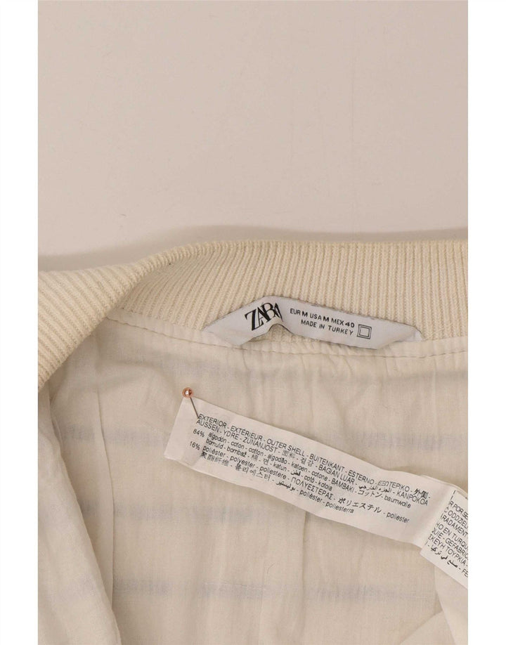 Zara Homme Cardigan Pull Moyen Blanc Rayé Coton