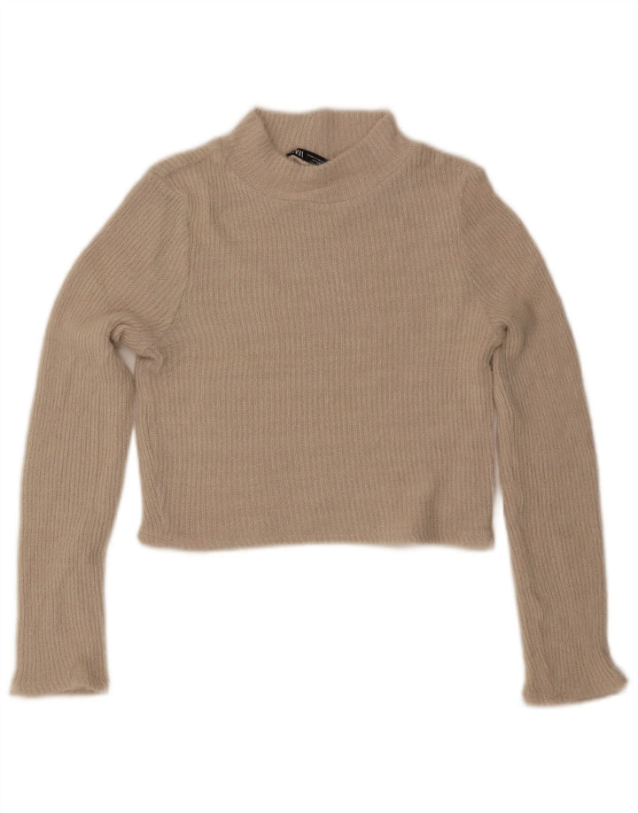 ZARA Pull court à col roulé pour femme UK 12 Medium Off White