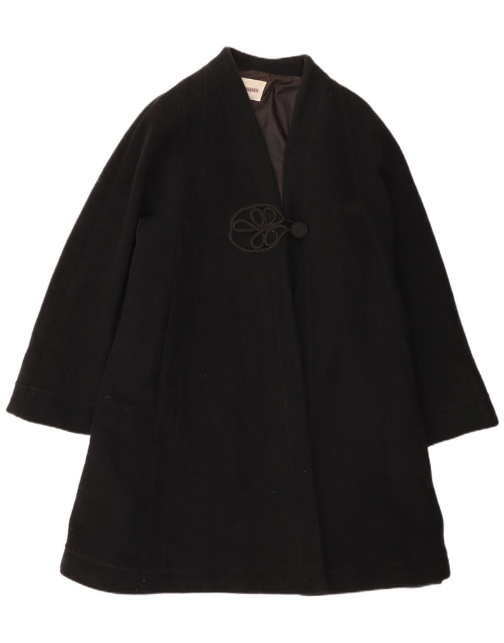 vintage Femmes Overcoat Overcoat UK 12 Laine Noire Moyenne