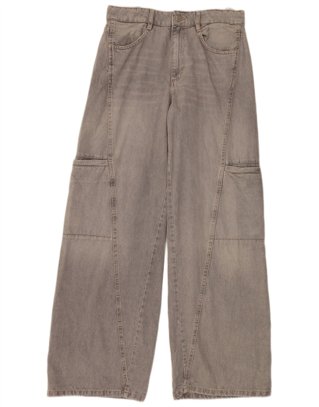 ZARA Jean cargo à jambe large pour femme EU 40 Medium W30 L34 Gris Coton