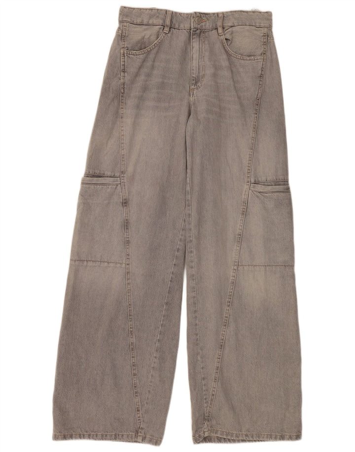 ZARA Jean cargo à jambe large pour femme EU 40 Medium W30 L34 Gris Coton