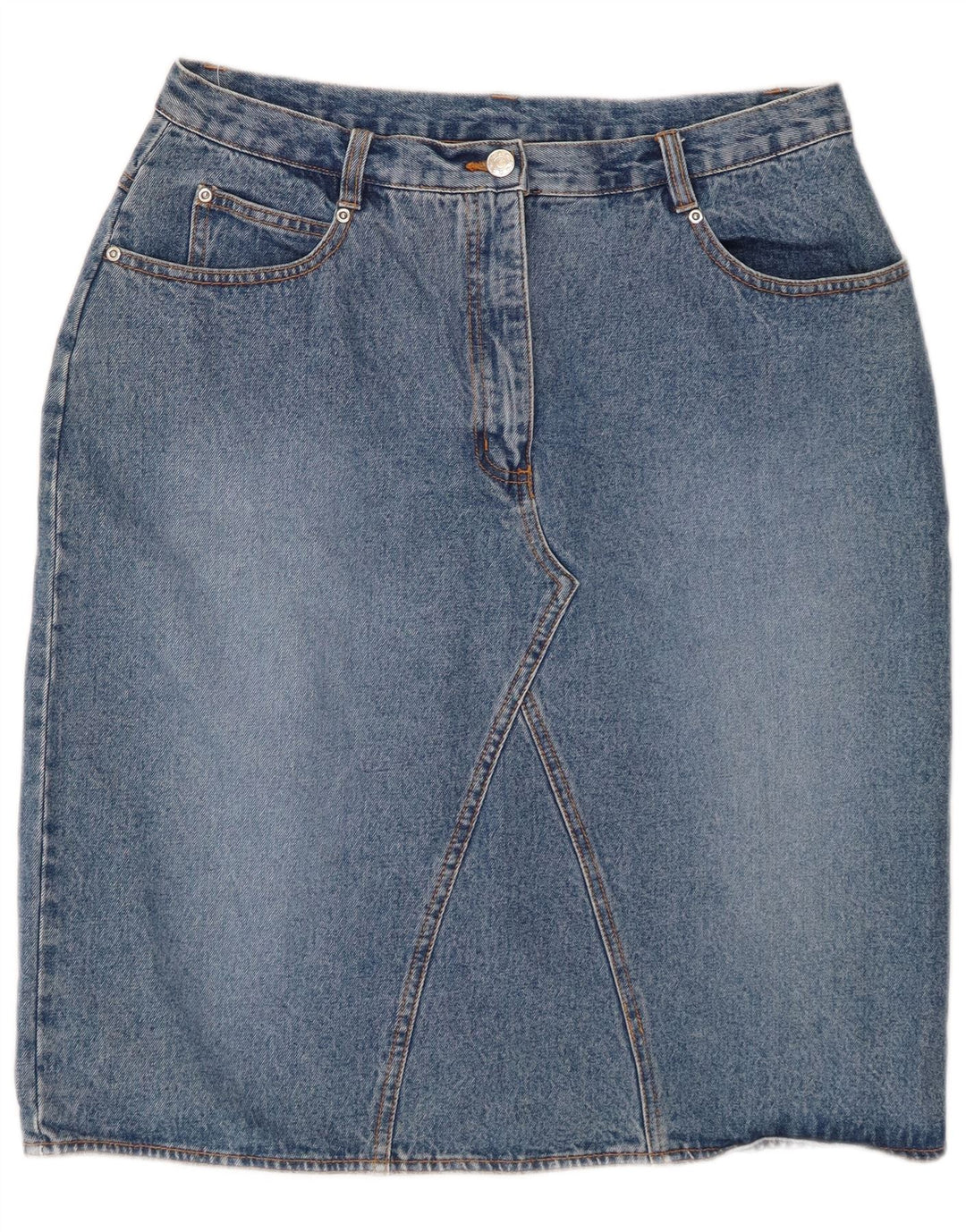 VINTAGE Jupe en jean taille haute femme UK 18 XL W32 Bleu