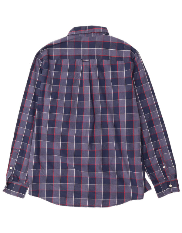 Chaps Mens Easy Care Shirt Large Navy Blue Check Cotton