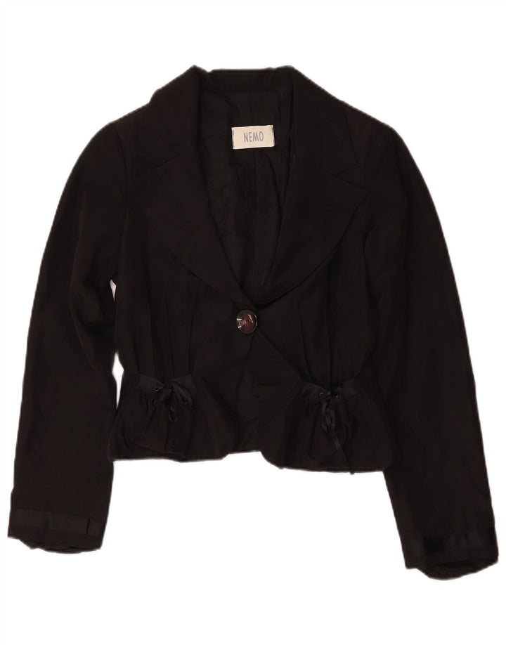 vintage Femme Crop 1 Bouton Blazer Veste IT 42 Acétate Noir Moyen