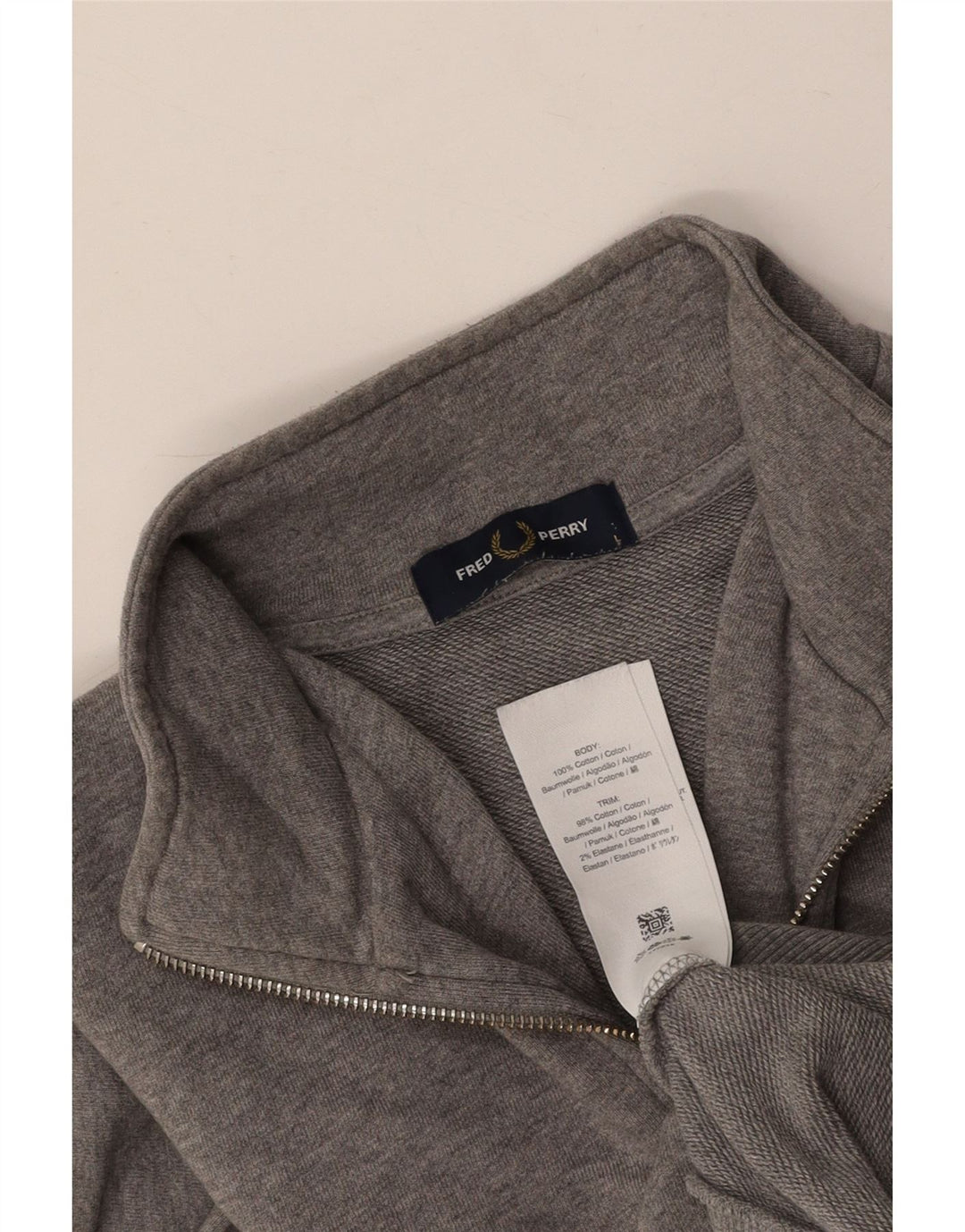 FRED PERRY Sweat-shirt à col zippé pour homme, grand, gris, coton