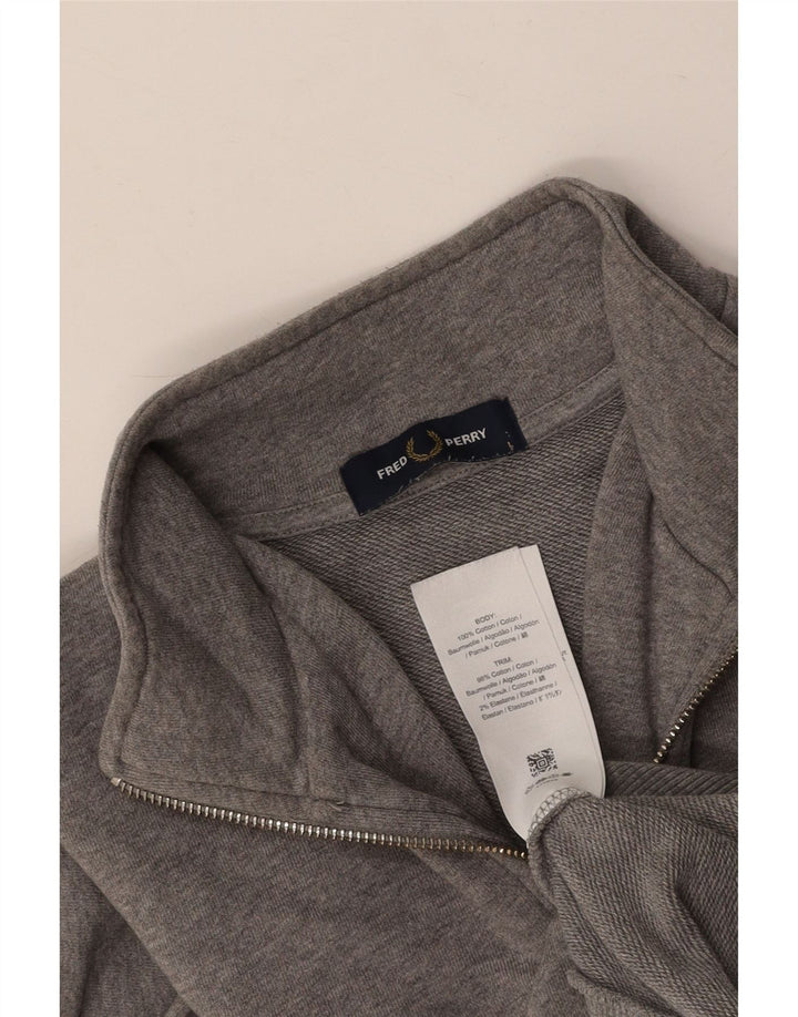 FRED PERRY Sweat-shirt à col zippé pour homme, grand, gris, coton