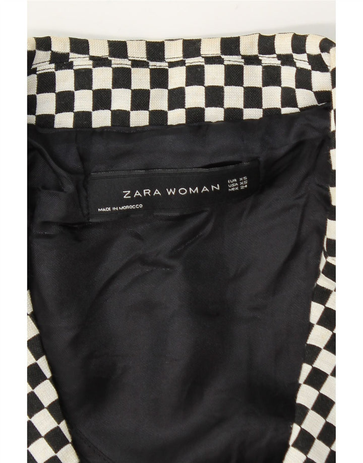 Zara Womens Crop Double Breasted Blazer Jacket UK 6 XS Noir Géométrique