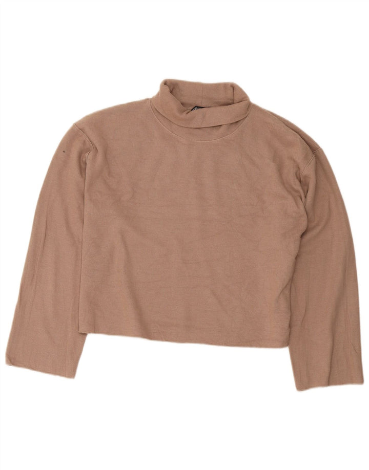 Zara Womens Crop Oversize Top Manches Longues UK 14 Coton Beige Moyen