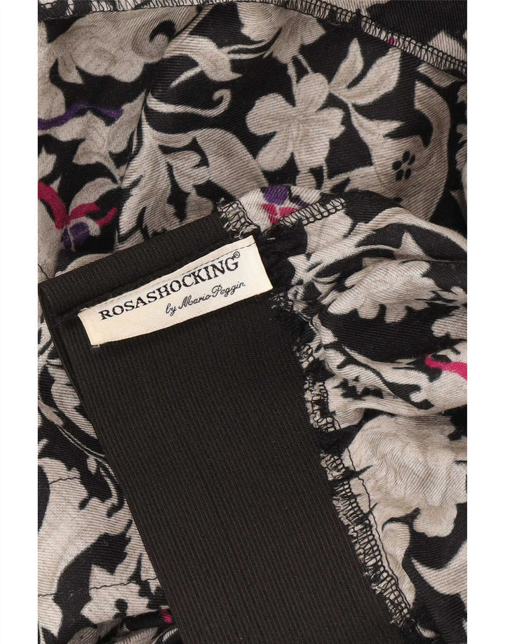 vintage Femme Jupe Évasée Moyenne W26 Viscose Florale Noire
