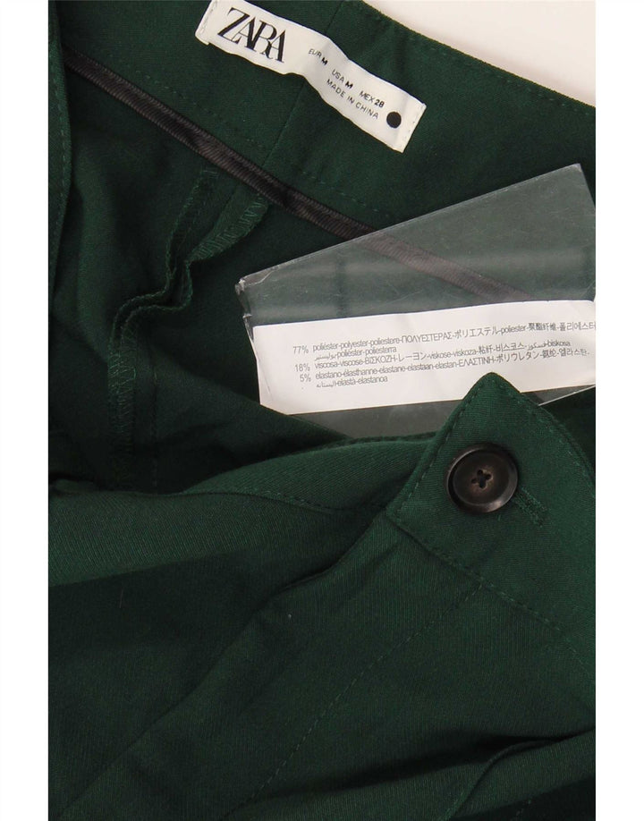 Pantalon décontracté droit Zara Femme Moyen W28 L32 Vert Polyester