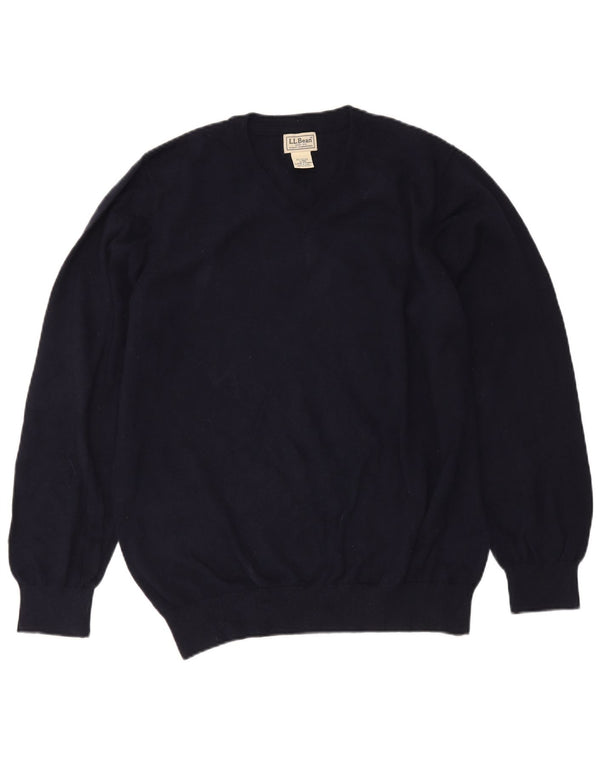 L.L.Bean Pull col V pour Homme en Coton Bleu Marine Large