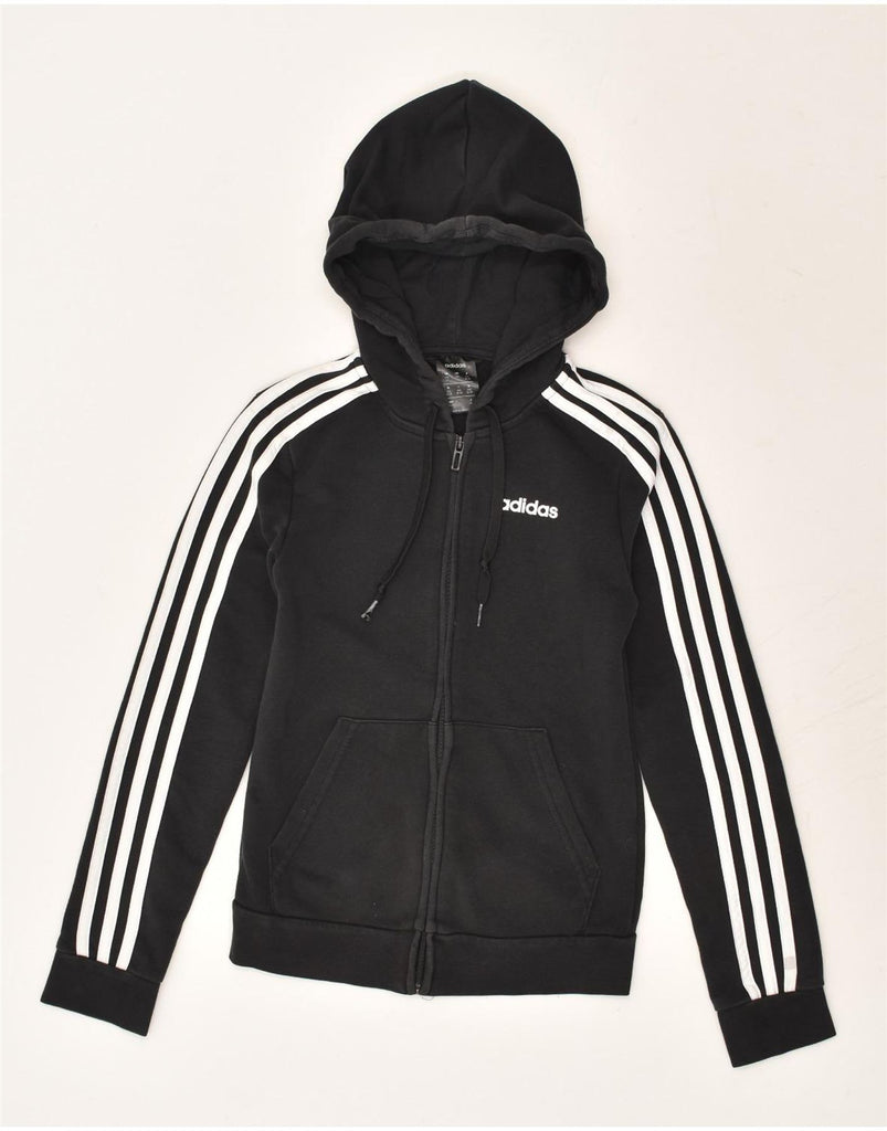 ADIDAS Womens Zip Hoodie Sweater UK 0/2 2XS Black Cotton | Vintage Adidas | Thrift | Second-Hand Adidas | Used Clothing | Messina Hembry 