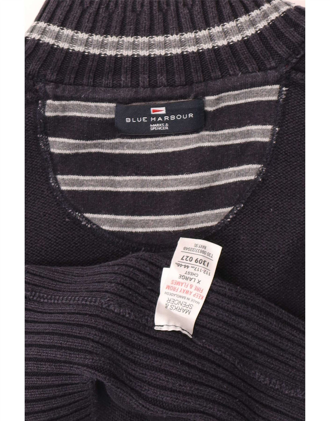 Marks & Spencer Pull bleu marine à col boutonné pour homme XL en coton bleu marine
