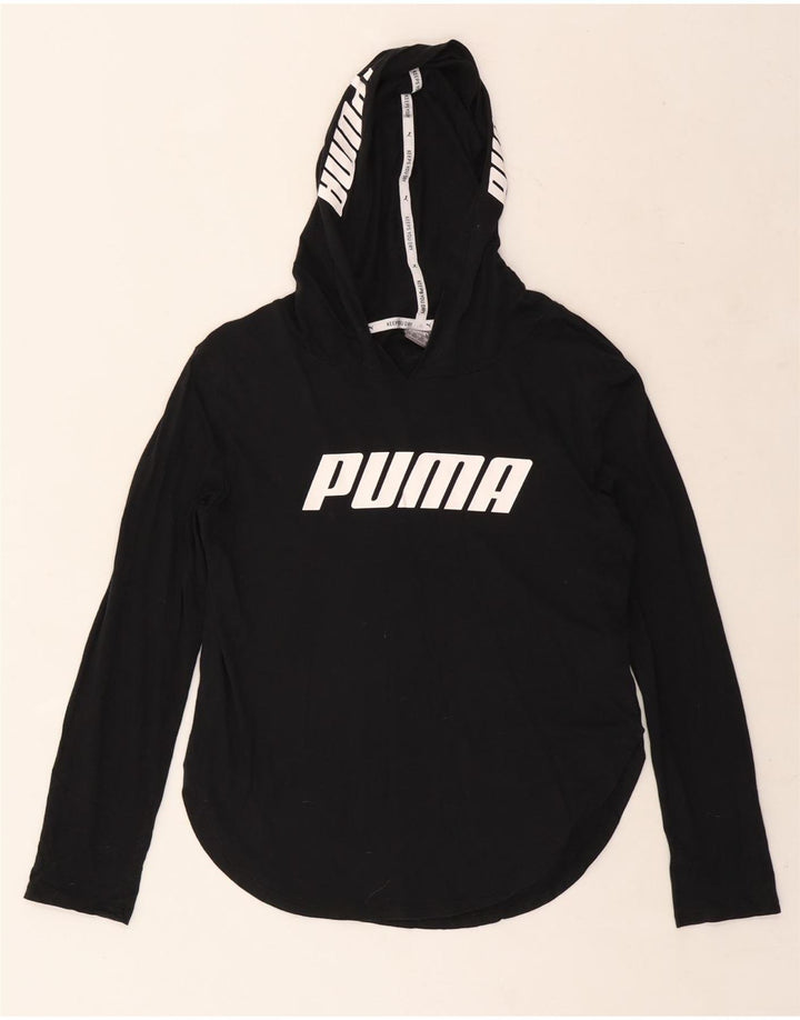 PUMA Haut graphique à capuche à manches longues pour femme UK 10 Small Noir Coton