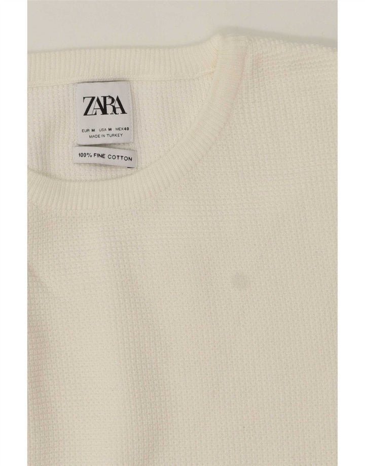 Zara Pull à col rond pour homme en coton blanc moyen
