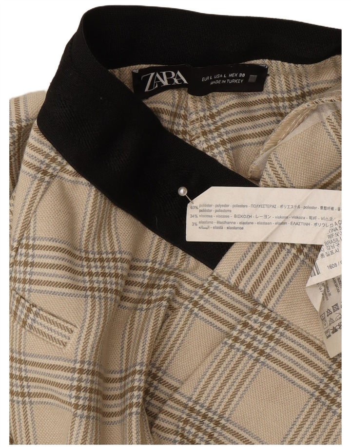 Zara Pantalon de Costume Fuselé Femme Large W30 L27 Beige à Carreaux Polyester