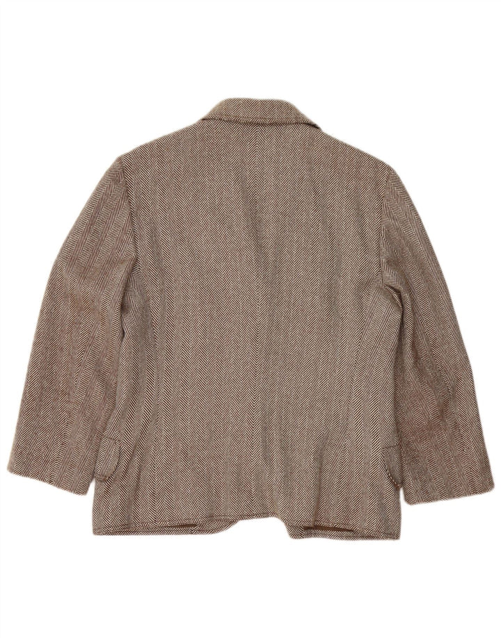 Genny Veste Blazer 3 Boutons pour Femme UK 16 Grande Laine à Chevrons Marron