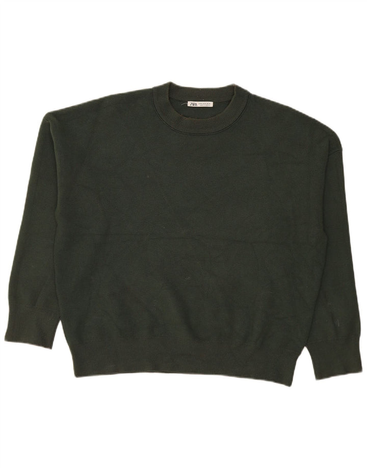 Zara Pull Col Rond Homme Vert Moyen Viscose