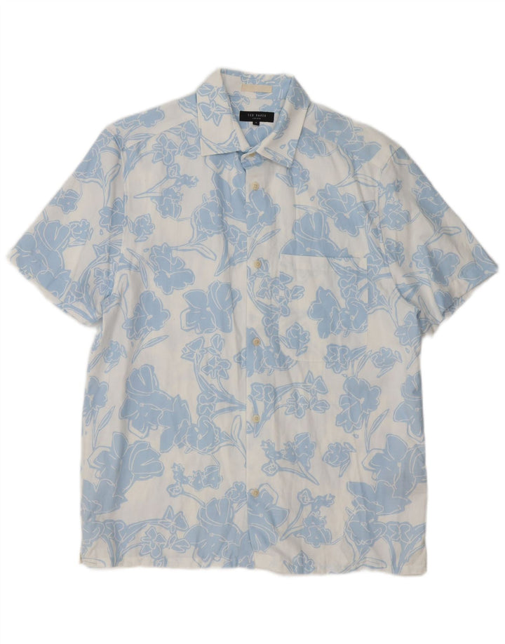Ted Baker Chemise à manches courtes pour homme Taille 3 Bleu moyen Floral Lyocell