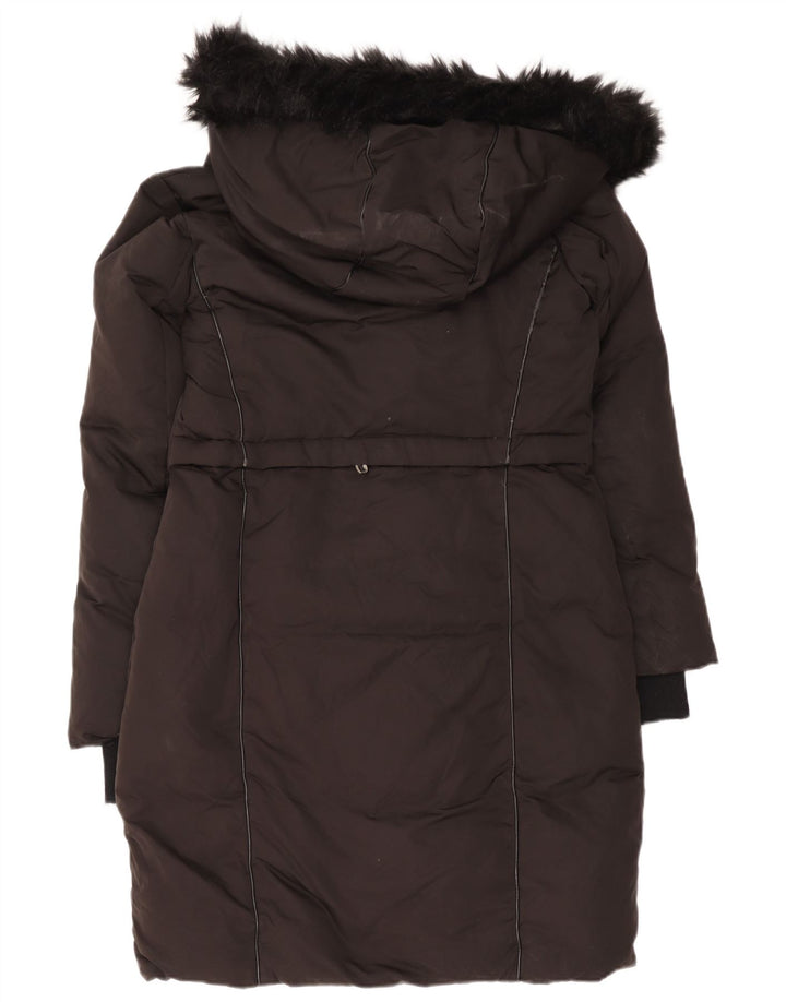 Zara Manteau rembourré à capuche pour femme UK 14 Polyester noir moyen