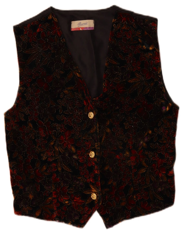 ACCORDO Gilet Femme UK 14 Moyen Noir Floral Classique
