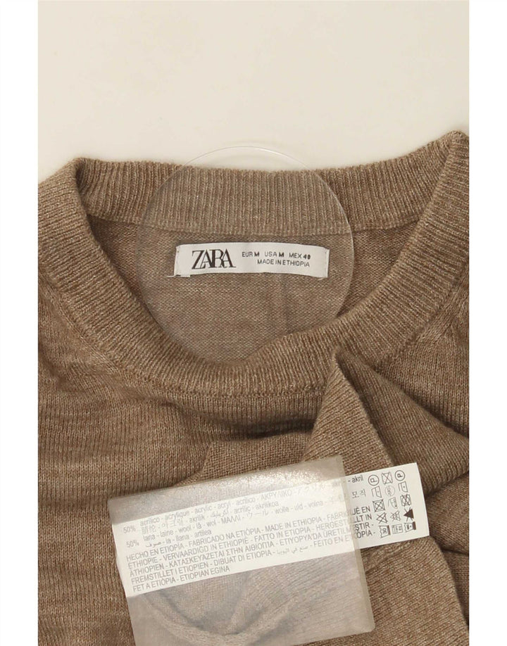 Zara Pull Col Ras Du Cou Acrylique Marron Moyen Homme