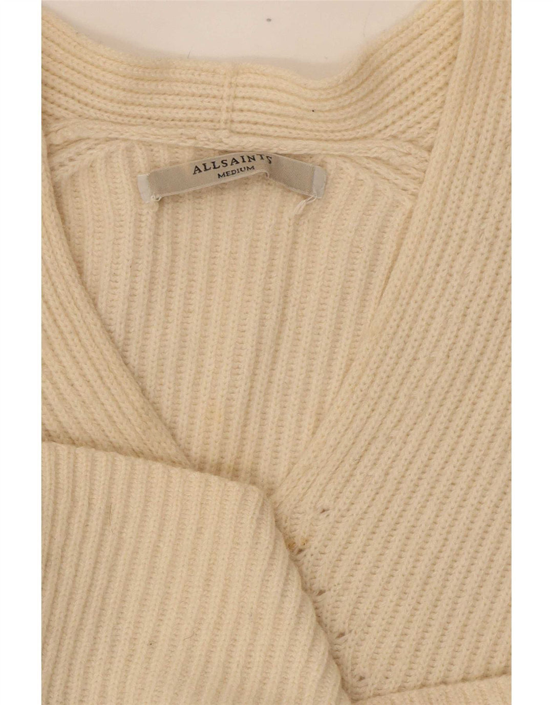 All Saints Pull surdimensionné à col en V pour femme UK 14 Medium Off White