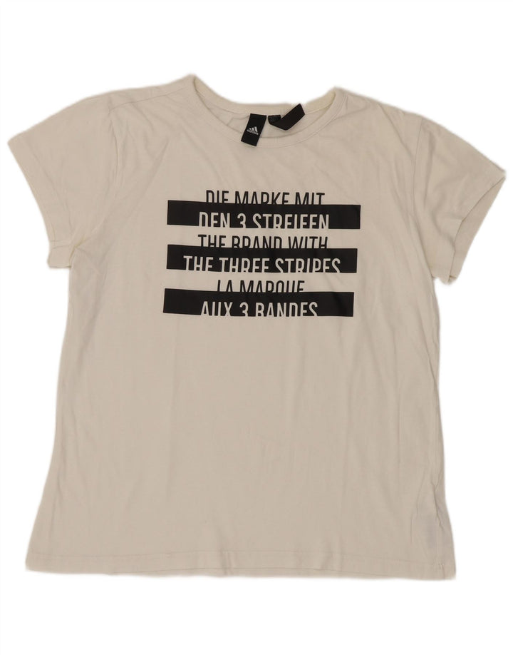 Adidas T-shirt graphique pour femme UK 12/14 en coton blanc moyen