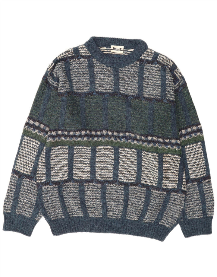 vintage Mens Crew Neck Jumper Sweater IT 48 Moyen Multicolore Géométrique