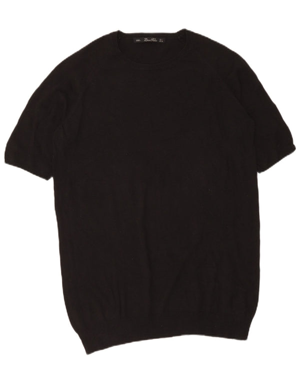 Zara Pull à manches courtes et col bateau pour femme UK 16 Large Noir