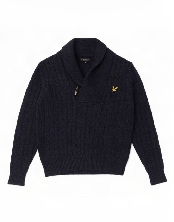 Lyle & Scott Pull à Col Châle Homme Bleu Marine Moyen Laine
