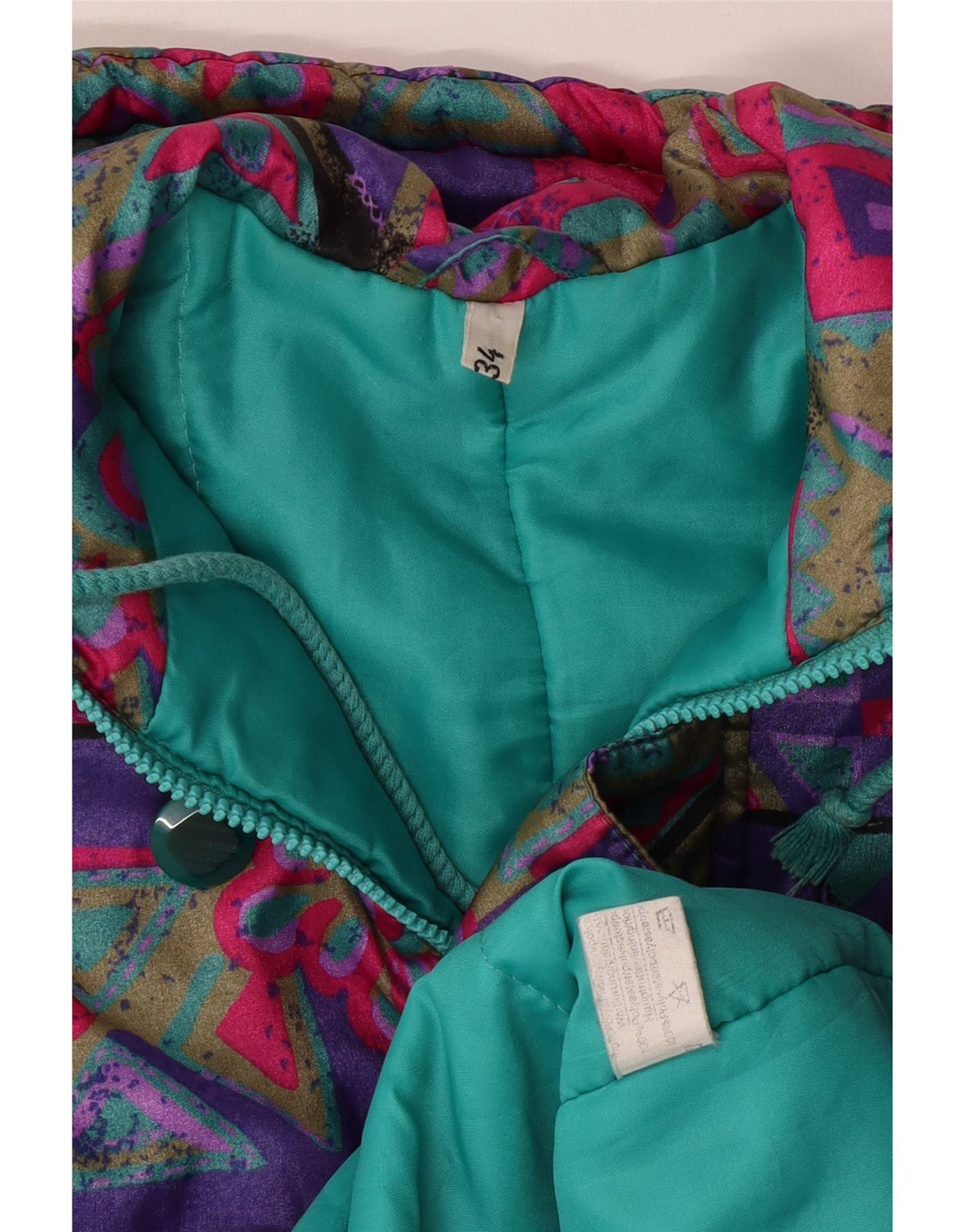 VINTAGE Manteau coupe-vent à capuche pour filles 15-16 ans Géométrique multicolore