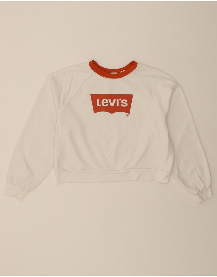 LEVI'S Womens Crop Graphic Sweatshirt Jumper UK 14 Medium White Cotton Vintage Levi's and Second-Hand Levi's from Messina Hembry 