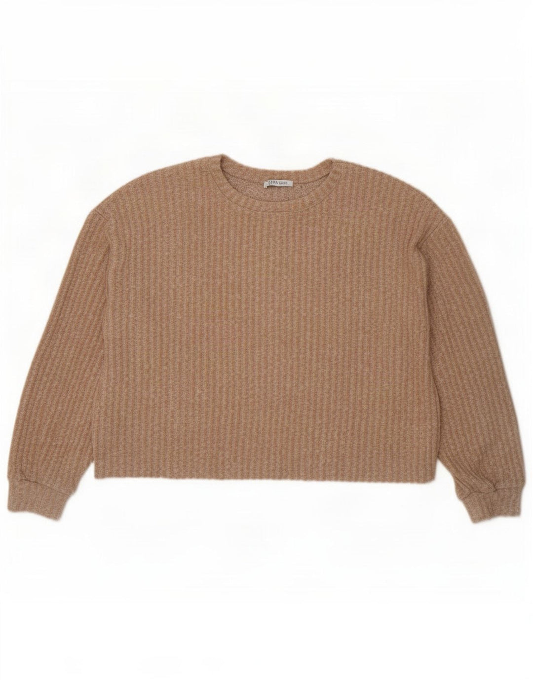 Zara Pull court surdimensionné à col rond pour femme UK 14 Beige moyen