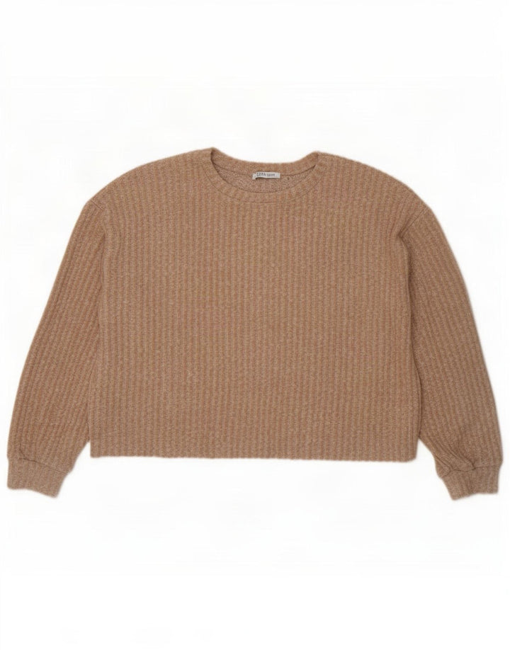 Zara Pull court surdimensionné à col rond pour femme UK 14 Beige moyen