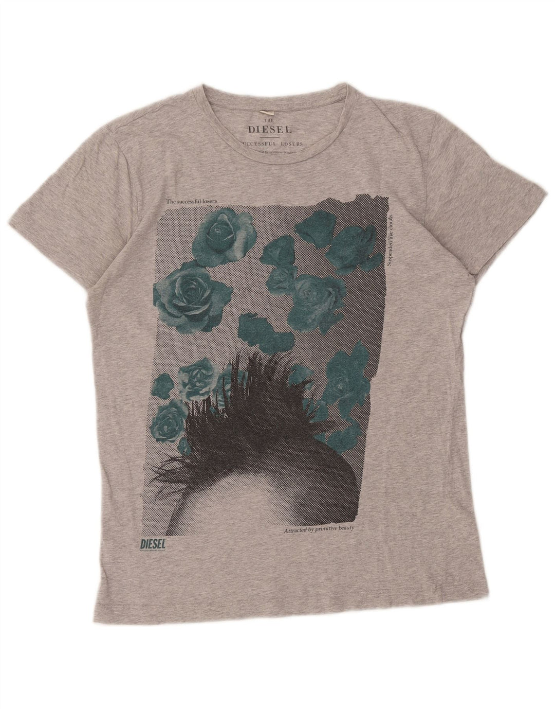 Diesel Mens Graphic T-Shirt Top Medium Grey Flecked Cotton