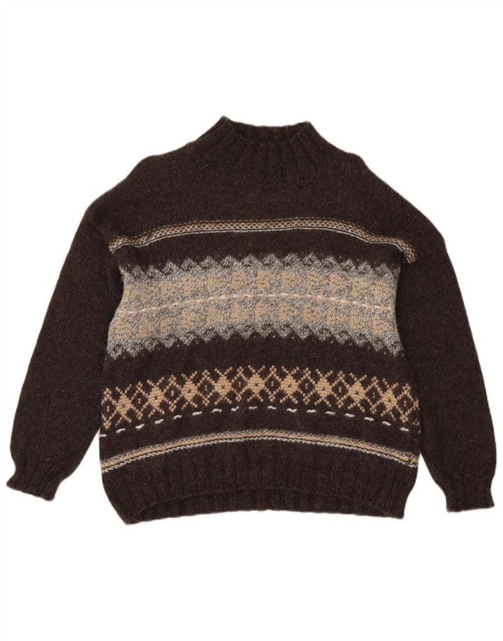 Sisley Pull col roulé pour femme UK 14 Marron moyen Fair Isle